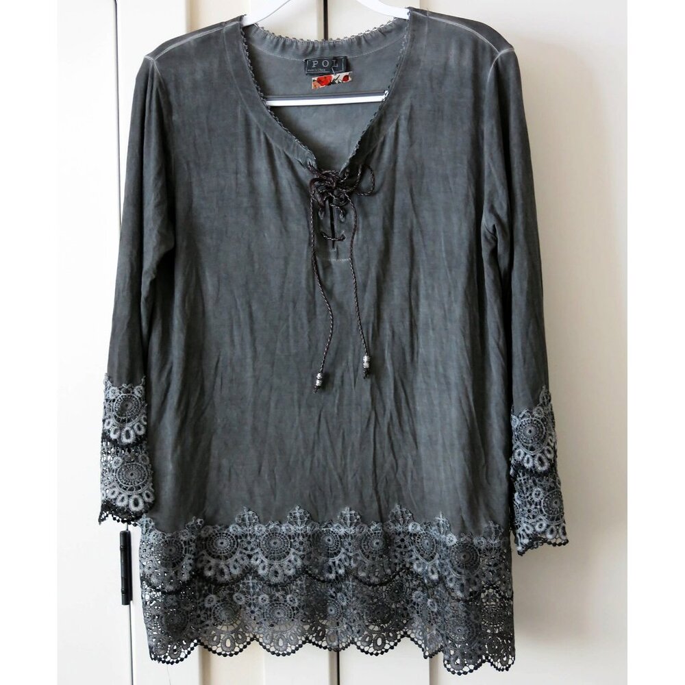 NWT POL Lace-Up Long Sleeve Flowy Top Tunic S